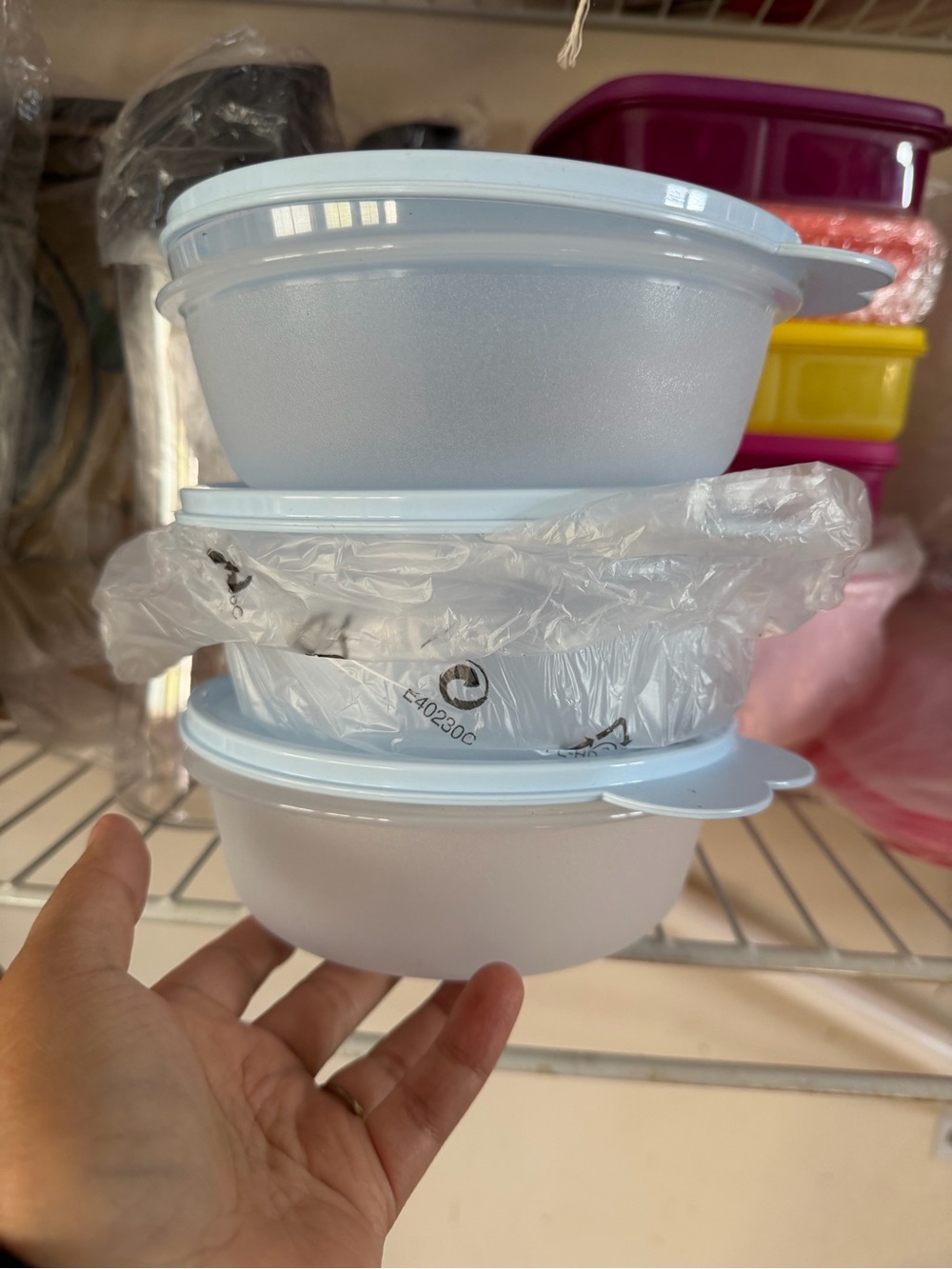 Tupperware Pale Blue Stackable Food Containers with Lids - Set of 3